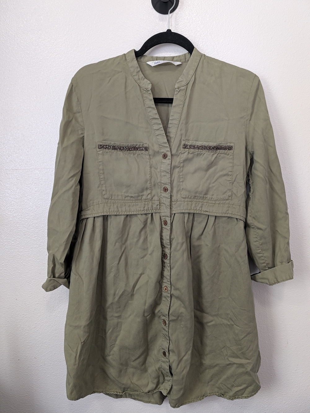 Zara Women's Army Green Tencel Denim Dress